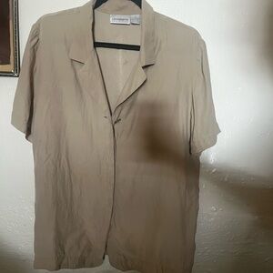 Liz Claiborne 100% Silk Beige Lightweight Shirt Jacket